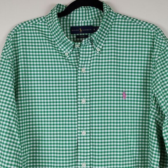 Ralph Lauren Slim Fit Green Gingham Long Sleeve Button Down Shirt Size XL - Picture 5 of 10